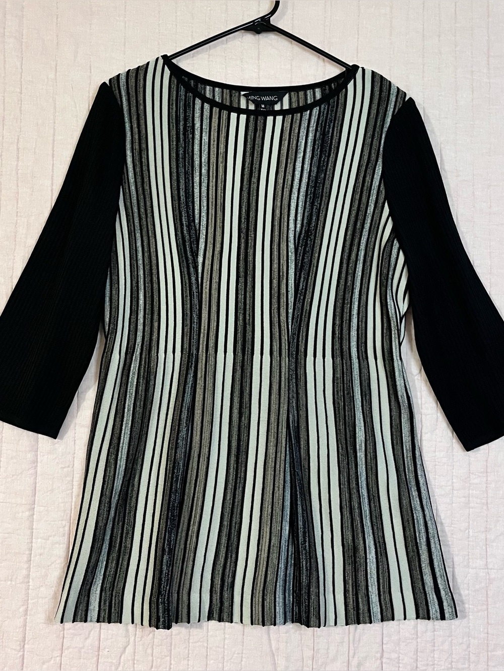 Ming Wang Optical Vertical Stripe Womens M Ribbed Knit Tunic Top